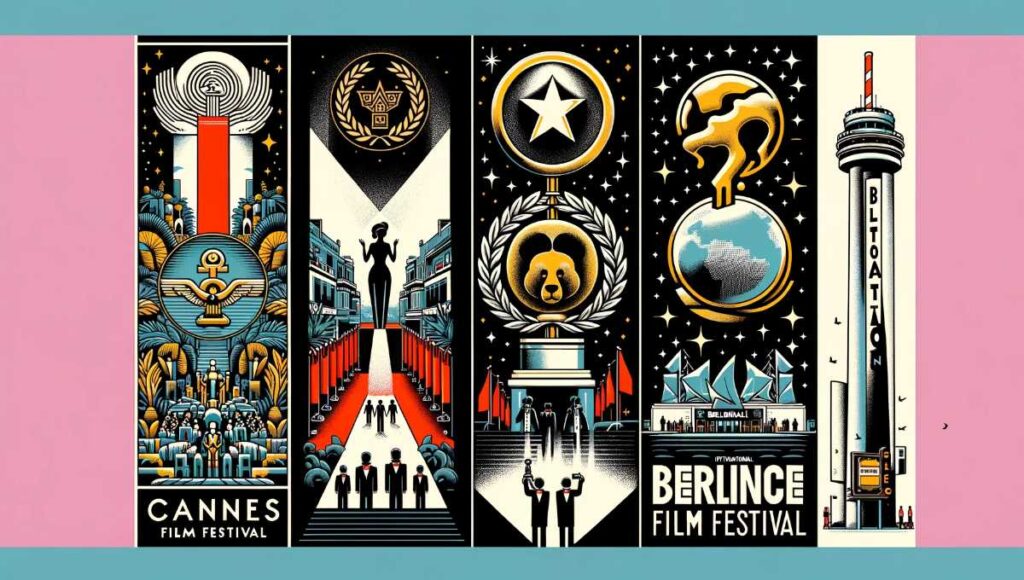 主要な国際映画祭（カンヌ、ベルリン、ヴェネツィア、トロント）のロゴやポスター画像